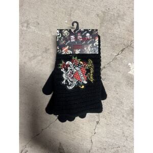 Ed Hardy Women's Love Kills Slowly Headband & Glove Set Black One Size New
